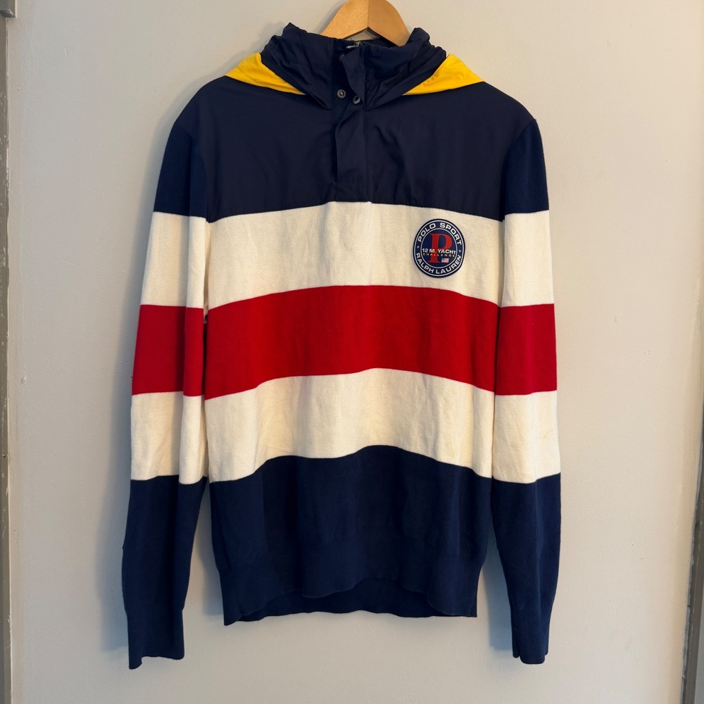 Polo Ralph Lauren Hybrid Hoodie Polo Sport Yacht Challenge Striped Knit Mens L